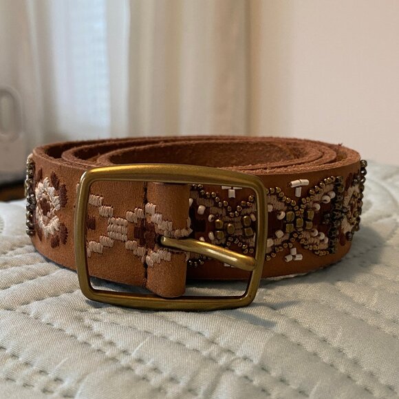 Lucky Brand New Without Tags Tan Beaded Belt M 😍 - Picture 1 of 10